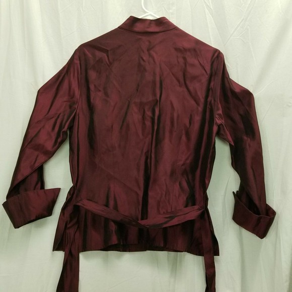 JS Collections shiny maroon satin blouse w Rhinestone Buttons women sz 12 - Picture 4 of 12
